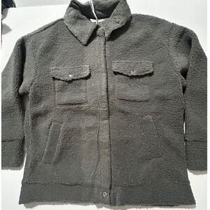 Shop Wanna B Grey Sherpa Shacket Oversized Teddy Jacket Button Front Medium